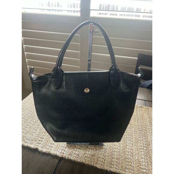 Longchamp Women's Black Small Pliage Leather Top Handbag